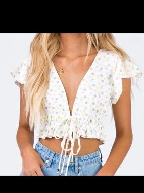 Princess Polly Floral Tie Front Crop Top Coquette Ruffle Cottagecore Size 4